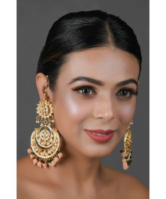 Peach Beaded Kundan Chandbali 1