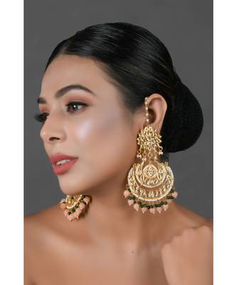 Peach Beaded Kundan Chandbali 2