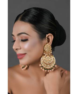 Peach Beaded Kundan Chandbali 3