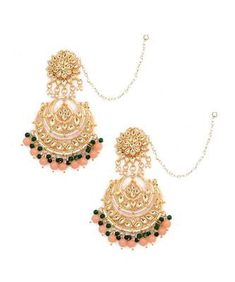 Peach Beaded Kundan Chandbali 4