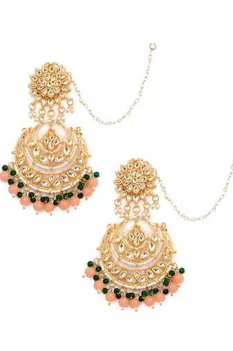Peach Beaded Kundan Chandbali
