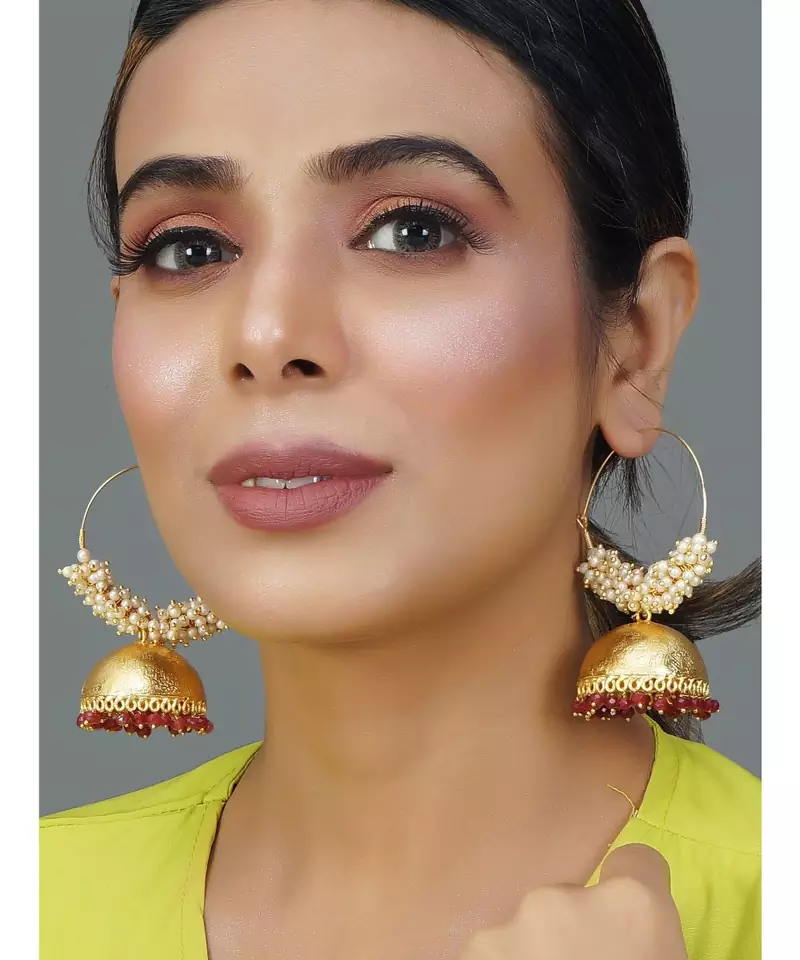 Pink Gold Tone Pearl Beaded Earrings