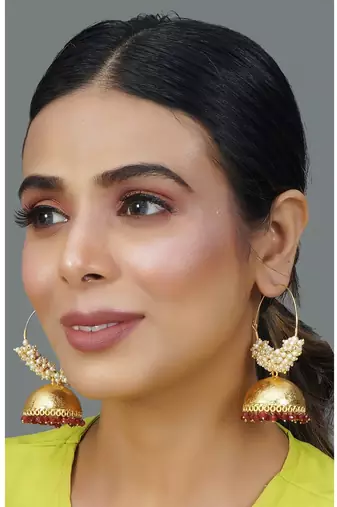 Pink Gold Tone Pearl Beaded Earrings