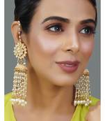 Kundan Floral Gold-Toned & White Classic Drop Earrings
