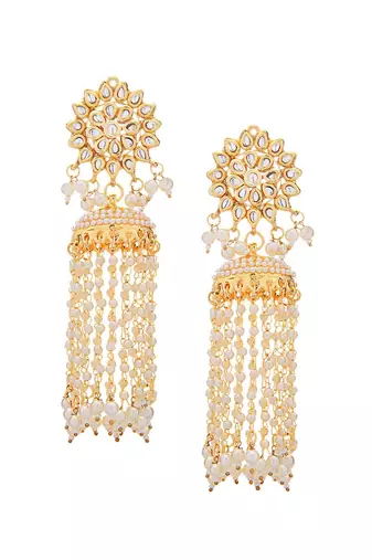 Kundan Floral Gold-Toned & White Classic Drop Earrings