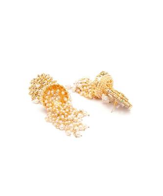 Kundan Floral Gold-Toned & White Classic Drop Earrings 4