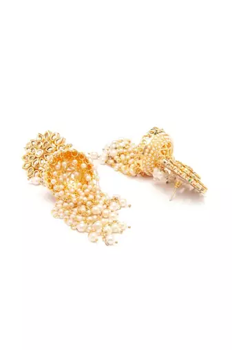Kundan Floral Gold-Toned & White Classic Drop Earrings