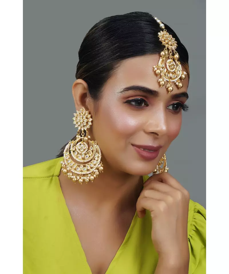 Kundan inspired Chandbali & Mang tika set