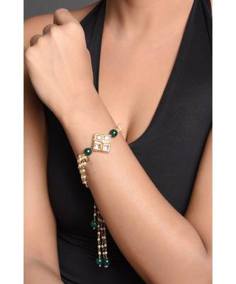 Green White Gold Tone Kundan Bracelet 1