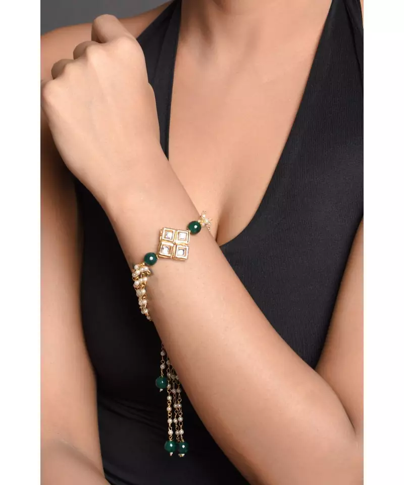 Classic Gold Tone Kundan Inspired Pearl Bracelet