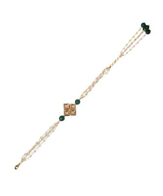 Green White Gold Tone Kundan Bracelet 3