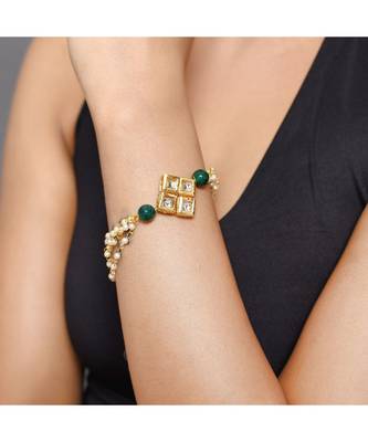 Green White Gold Tone Kundan Bracelet 4