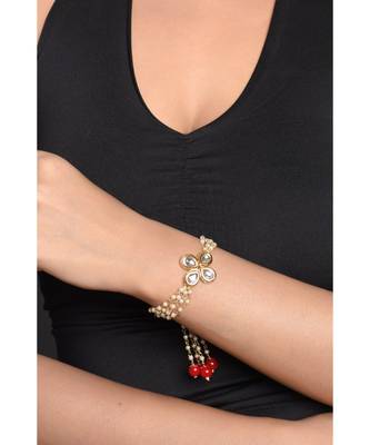 Red & White Gold Tone Kundan Bracelet 2