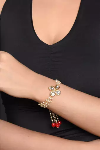 Red & White Gold Tone Kundan Bracelet