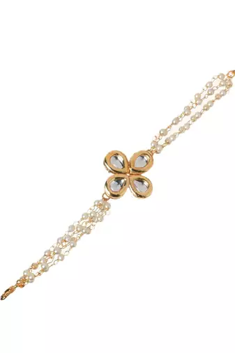 Red & White Gold Tone Kundan Bracelet