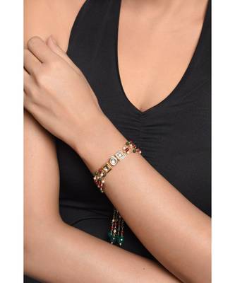 Red Green Beaded Gold Tone Kundan Bracelet 2
