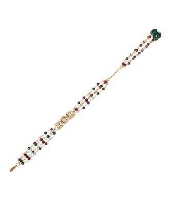 Red Green Beaded Gold Tone Kundan Bracelet 4