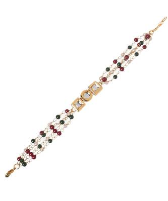 Red Green Beaded Gold Tone Kundan Bracelet 5