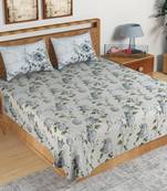 Grey Floral Print 144 TC Cotton Double Bedsheet (90" x 108") with 2 pillow cover