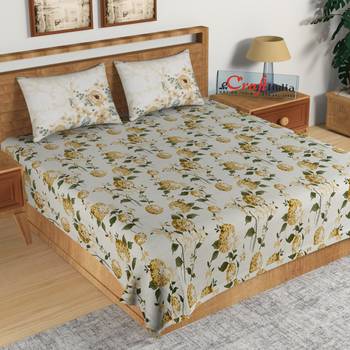 Yellow Floral Print 144 TC Cotton Double Bedsheet (90" x 108") with 2 pillow cover 1