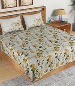 Yellow Floral Print 144 TC Cotton Double Bedsheet (90" x 108") with 2 pillow cover