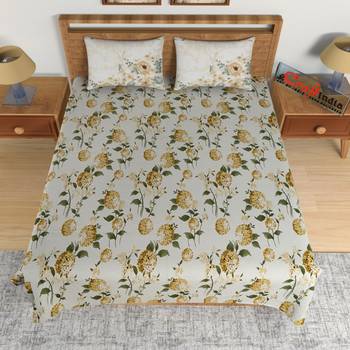 Yellow Floral Print 144 TC Cotton Double Bedsheet (90" x 108") with 2 pillow cover 3