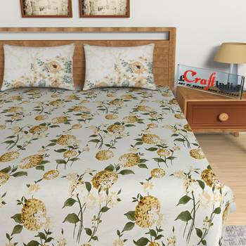 Yellow Floral Print 144 TC Cotton Double Bedsheet (90" x 108") with 2 pillow cover 4