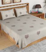 Beige Floral Print 144 TC Cotton Double Bedsheet (90" x 100") with 2 pillow cover