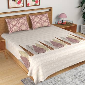 Pink Abstract Print 180 TC Cotton Double Bedsheet (100" x 108") with 2 pillow cover 1