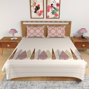 Pink Abstract Print 180 TC Cotton Double Bedsheet (100" x 108") with 2 pillow cover 2