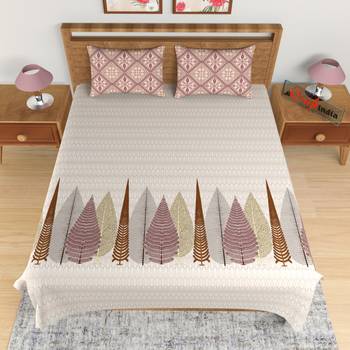 Pink Abstract Print 180 TC Cotton Double Bedsheet (100" x 108") with 2 pillow cover 3