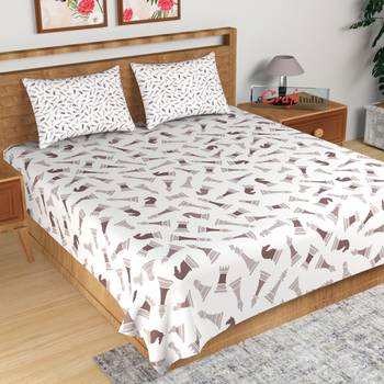 Brown and White Abstract Print 180 TC Cotton Double Bedsheet (108" x 108") with 2 pillow cover 1