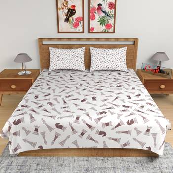 Brown and White Abstract Print 180 TC Cotton Double Bedsheet (108" x 108") with 2 pillow cover 2