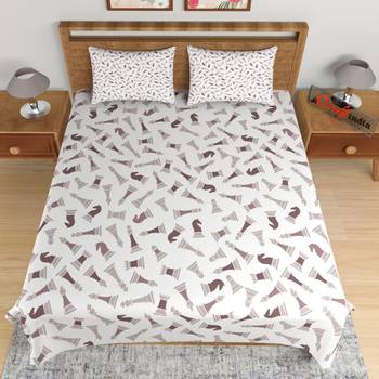 Brown and White Abstract Print 180 TC Cotton Double Bedsheet (108" x 108") with 2 pillow cover 3
