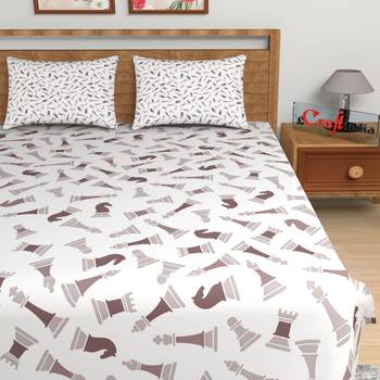 Brown and White Abstract Print 180 TC Cotton Double Bedsheet (108" x 108") with 2 pillow cover 4