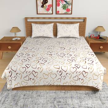 Golden and Brown Hearts Print 180 TC Cotton Double Bedsheet (108" x 108") with 2 pillow cover 2