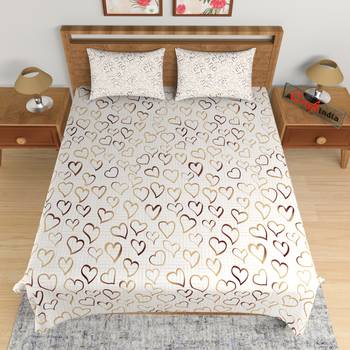 Golden and Brown Hearts Print 180 TC Cotton Double Bedsheet (108" x 108") with 2 pillow cover 3