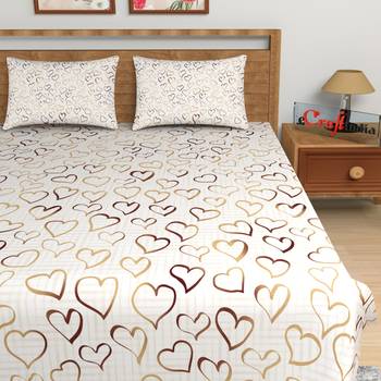 Golden and Brown Hearts Print 180 TC Cotton Double Bedsheet (108" x 108") with 2 pillow cover 4