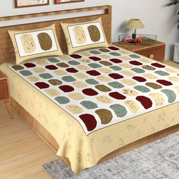 Yellow and Brown Floral Print 180 TC Cotton Double Bedsheet (108" x 108") with 2 pillow cover 1