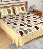 Yellow and Brown Floral Print 180 TC Cotton Double Bedsheet (108" x 108") with 2 pillow cover