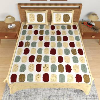 Yellow and Brown Floral Print 180 TC Cotton Double Bedsheet (108" x 108") with 2 pillow cover 3