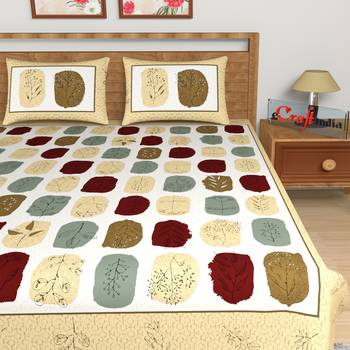 Yellow and Brown Floral Print 180 TC Cotton Double Bedsheet (108" x 108") with 2 pillow cover 4