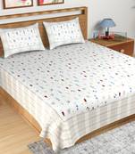 Blue Floral Print 180 TC Cotton Double Bedsheet (108" x 108") with 2 pillow cover