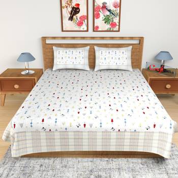 Blue Floral Print 180 TC Cotton Double Bedsheet (108" x 108") with 2 pillow cover 2