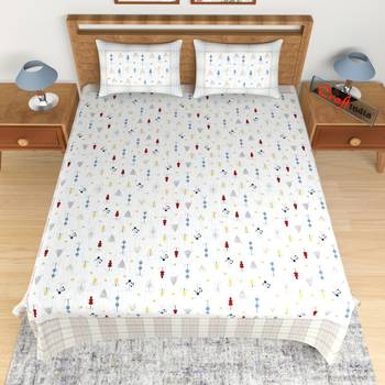 Blue Floral Print 180 TC Cotton Double Bedsheet (108" x 108") with 2 pillow cover 3