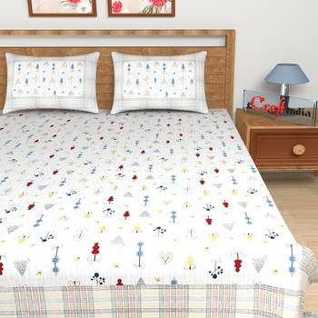 Blue Floral Print 180 TC Cotton Double Bedsheet (108" x 108") with 2 pillow cover 4