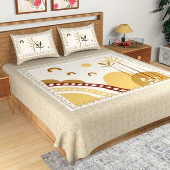 Brown Floral Print 180 TC Cotton Double Bedsheet (108" x 108") with 2 pillow cover 1