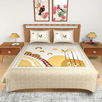 Brown Floral Print 180 TC Cotton Double Bedsheet (108" x 108") with 2 pillow cover 2