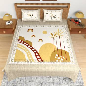 Brown Floral Print 180 TC Cotton Double Bedsheet (108" x 108") with 2 pillow cover 3
