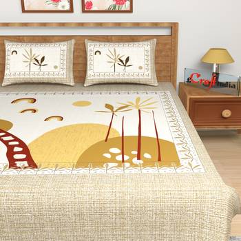 Brown Floral Print 180 TC Cotton Double Bedsheet (108" x 108") with 2 pillow cover 4